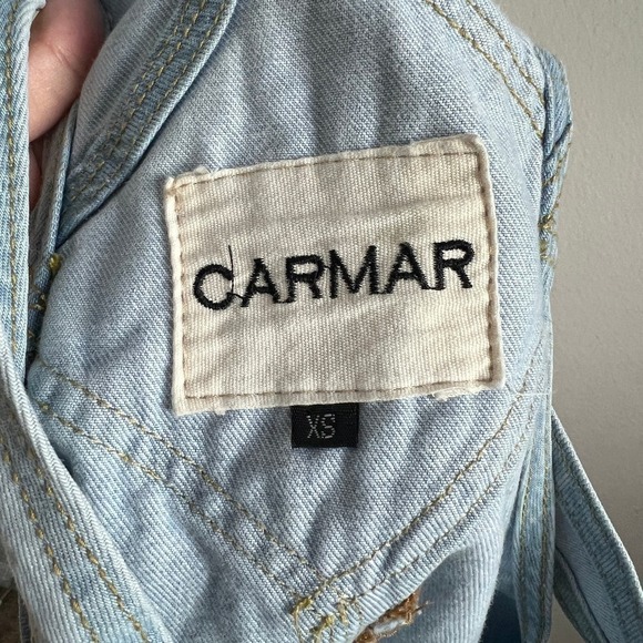 Carmar Denim Jumper Overall Dress Women's XS Light Wash Distressed Mini Cotton - Picture 4 of 6